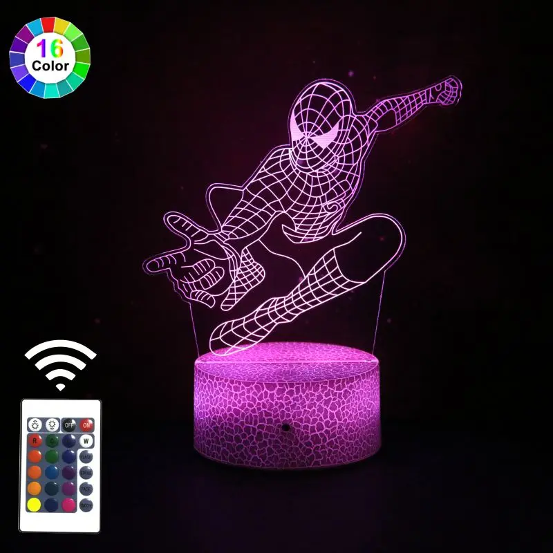 RGB креативный визуальный Настольный светильник USB 3D человек-паук акриловая лампа сенсорный светодиодный ночник для украшения детской комнаты