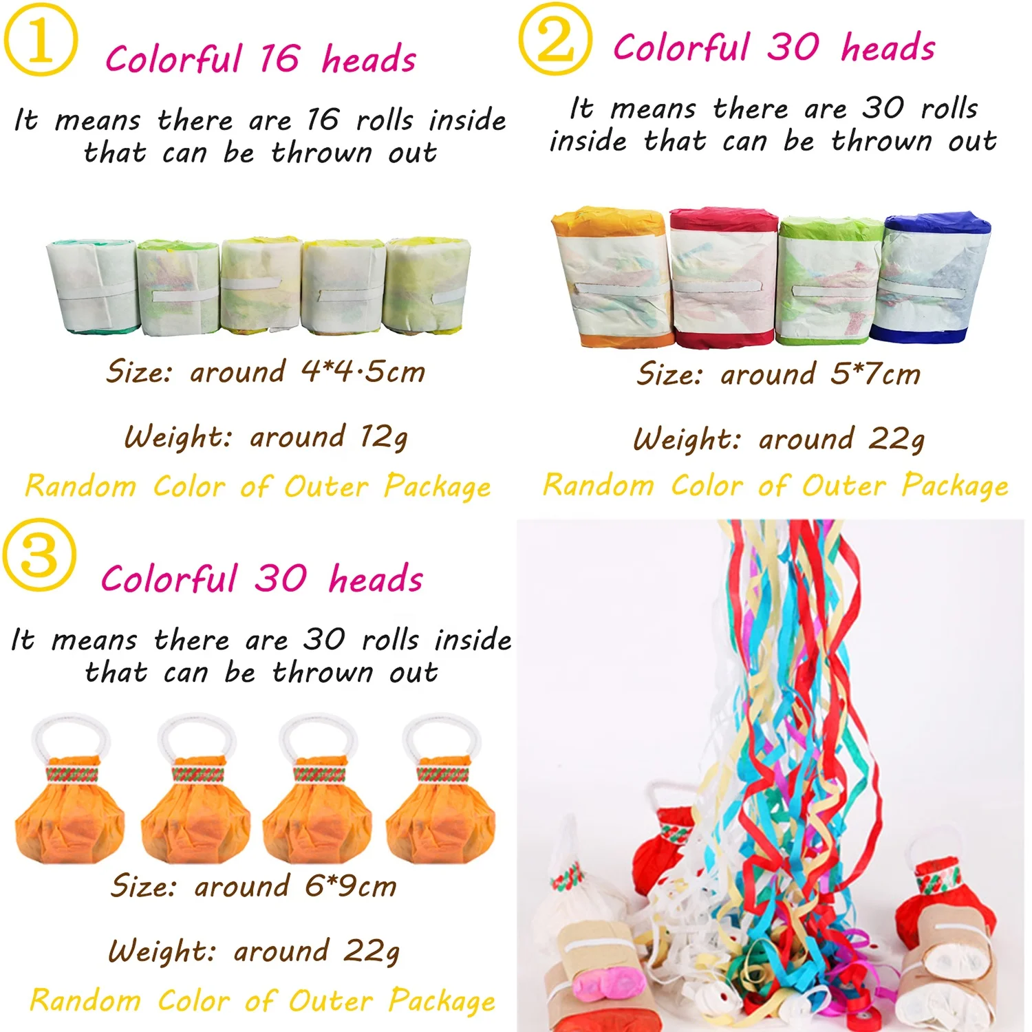 Hand Throw Streamers Poppers Throw Streamers Colorful Hand Throw Confetti Poppers Paper Crackers for Birthday Wedding Party