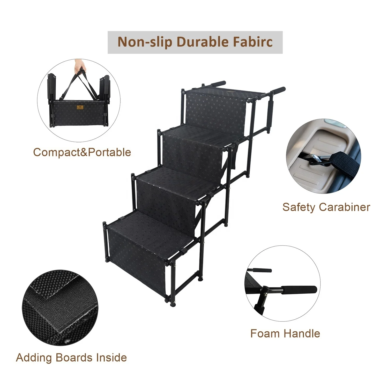 
Lightweight 4 steps dog stairs foldable Portable Auto Large Dog Ladder for Cars, Trucks and SUVs Cargo, Couch and High Bed 