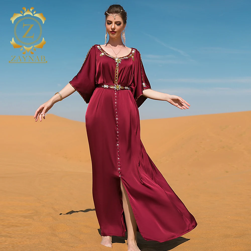 Традиционная Марокканская Djellaba фотографии ткань для модных атласных мусульманских платьев Дубай