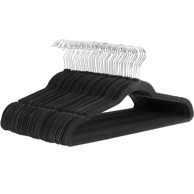 Wholesale Velvet Hangers Non-slip Durable Clothes Hangers With 360 Degree Rotatable Hook Black