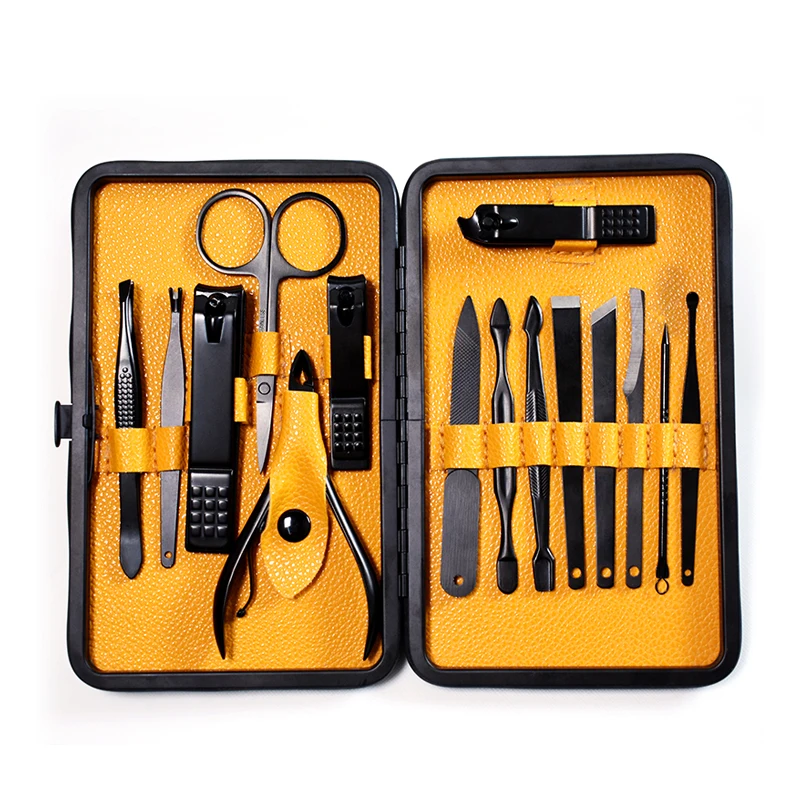 Factory wholesale 15pcs women travel grooming kit personal care tool beauty manicure and pedicure set with leather case
