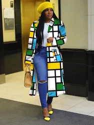 Autumn and Winter New Windbreaker Large Plaid Printing Double Breasted Lapel Coat Coat for Women