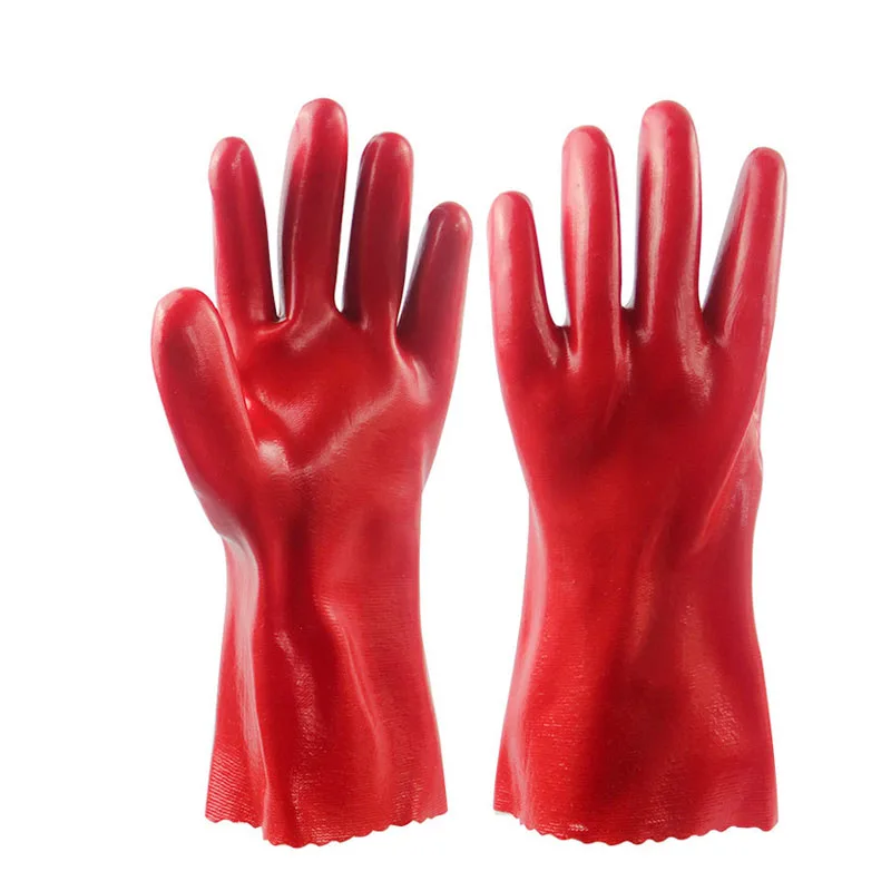 Wholesale EN374 Anti Oil Acid Chemical Resistant Blue Red Long Cuff Rubber Heavy Duty PVC Fishing Industrial Work Hand Gloves