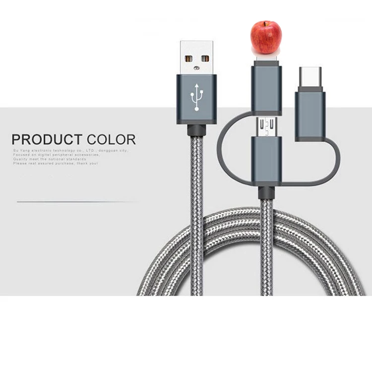 2021 Best Selling Nylon Braided Usb Charger Cable 3in1 Universal Multi Usb For Charging And Data Transfer Sync