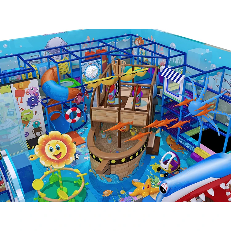Детская мягкая игровая площадка в океаническом стиле с зоной отдыха
