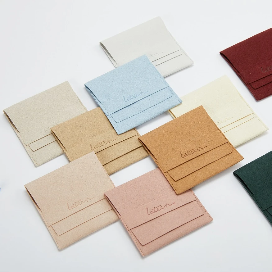 High Quality Jewelry Packaging Suede Microfiber Jewelry Pouches Custom Logo Envelope Flap Package Pouches