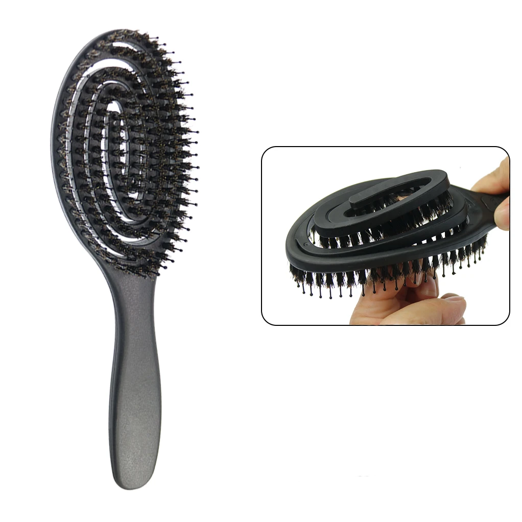 Щетка для распутывания черных натуральных волос с логотипом на заказ щетка из Кабановой щетины нейлоновой щетиной волнистых