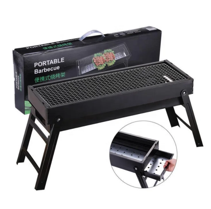 
Outdoor Picnic Camping Patio Backyard Easily Assembled Folding Grill Camping Portable Briefcase Style Charcoal BBQ Grill 