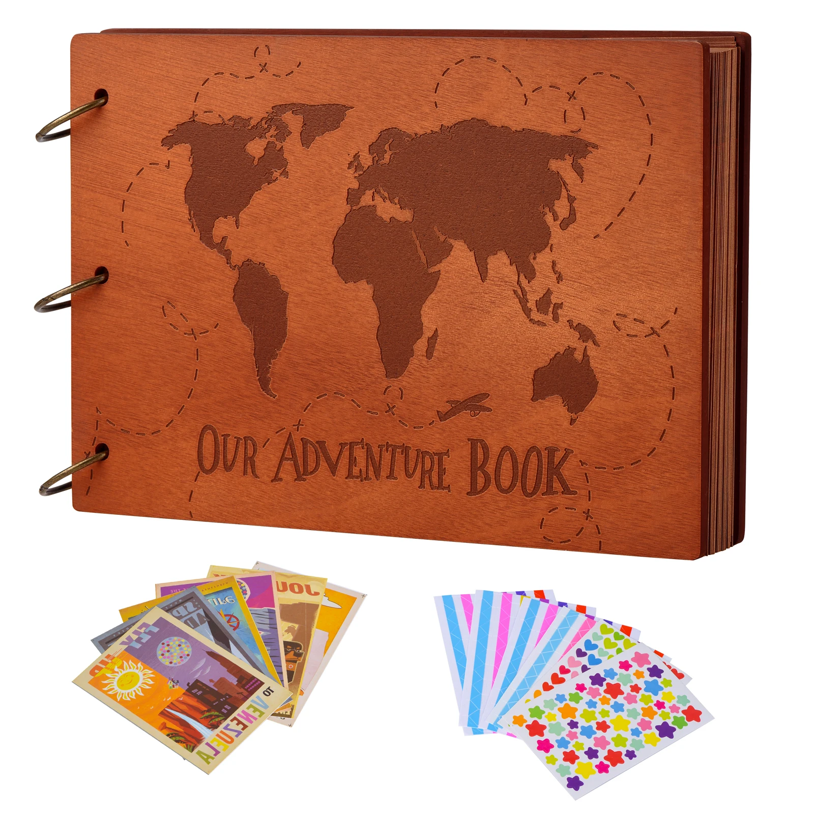 Customized  High Quality Gifts  Hardcover DIY 3D  Photo  Our Adventure Scrapbook Wooden Photo  Album for Friends