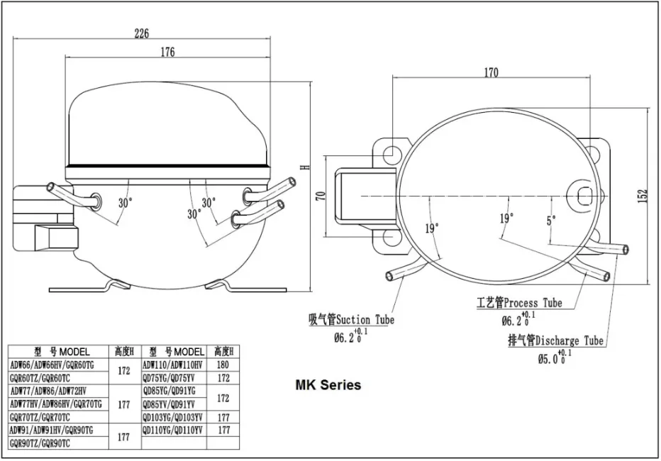 WQ SERIES R134A REFRIGERATOR COMPRESSOR 1/3 HP