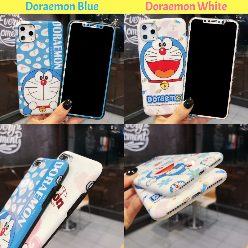 Cute cartoon monster design doraemon stitch luffy tpu soft phone case and protective glass for iphone