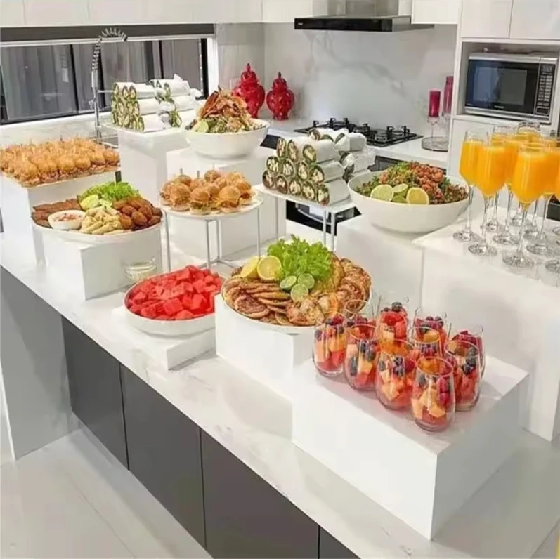 acrylic plinth Acrylic Food Display Stand White Buffet Riser Cube Dessert Showcase thick cake plinth stand acrylic wedding party
