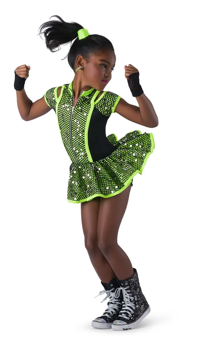 Cool Girls kids Jazz & Tap costume sequin zipper design competition show performance wear and dance costume