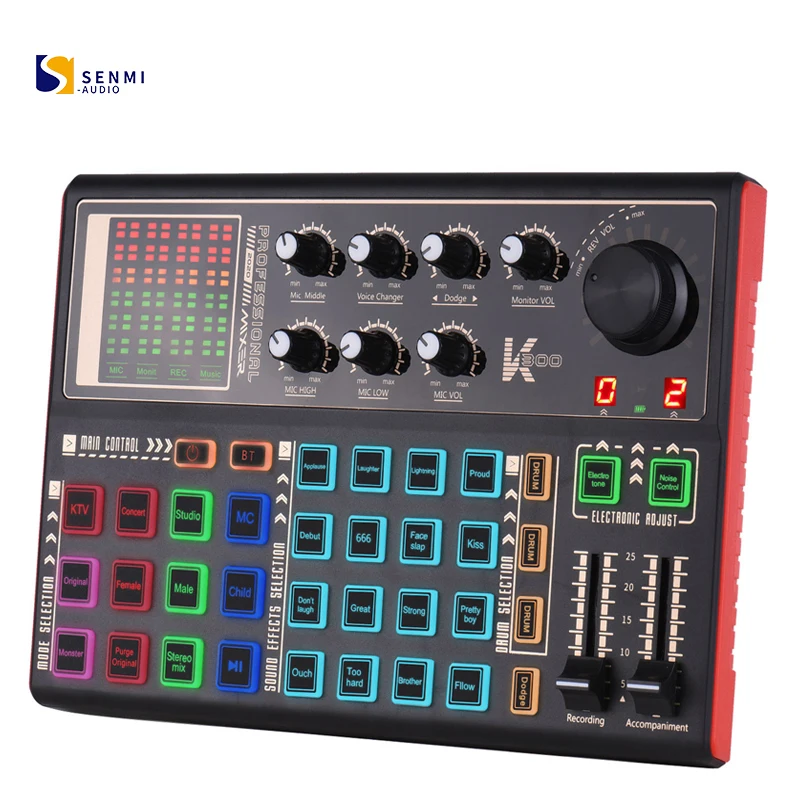 SUM-K300 Live Sound Card Audio Studio High Quality Dual Channel With  Multiple Sound Effect For Live Broadcast