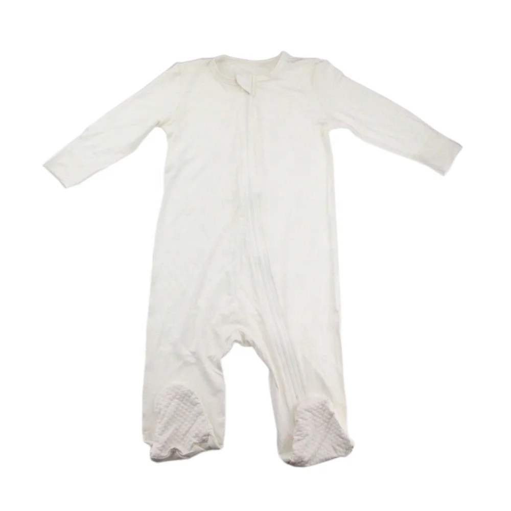 Wholesale custom solid color 5% spandex 95% bamboo long sleeve anti slip footed zipper baby onesie