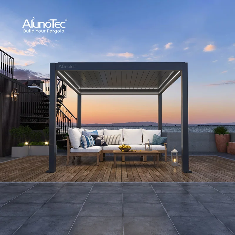 Garden Free Standing Waterproof Motorized Louver Pavilion Ultraviolet-proof Custom Bioclimatic Aluminium Pergola Gazebo