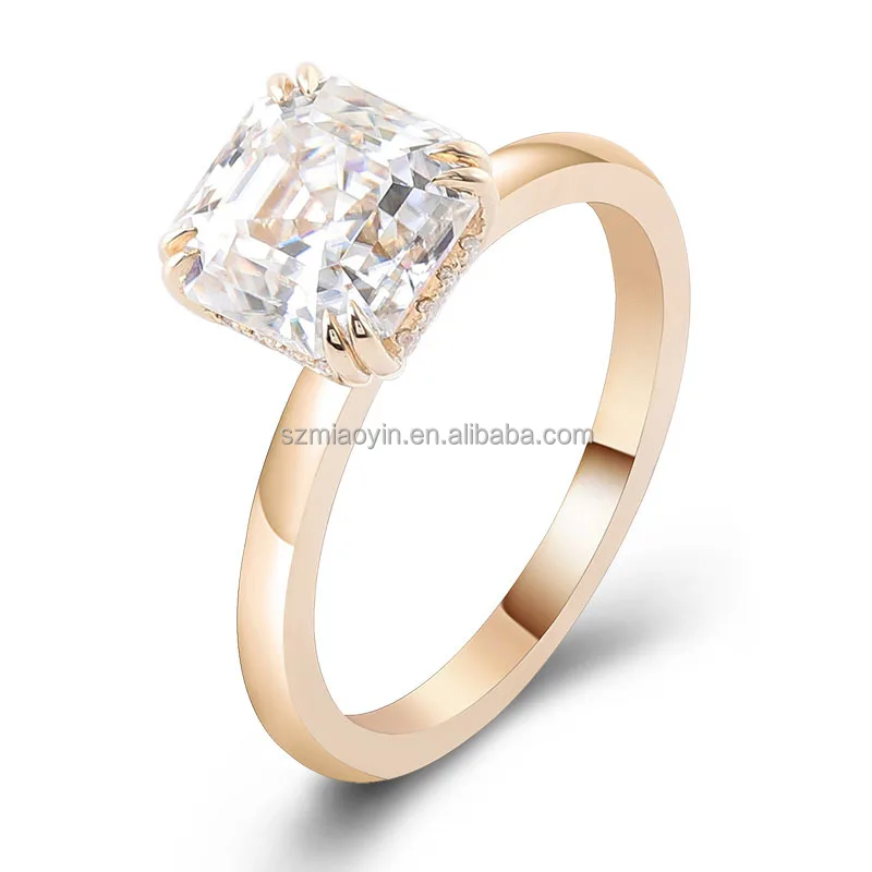 Wholesale Price Per Carat 10k 14k 18k Real Gold Double Claw 1ct 2ct 3ct Asscher Cut Solitaire Moissanite Diamond Engagement Ring