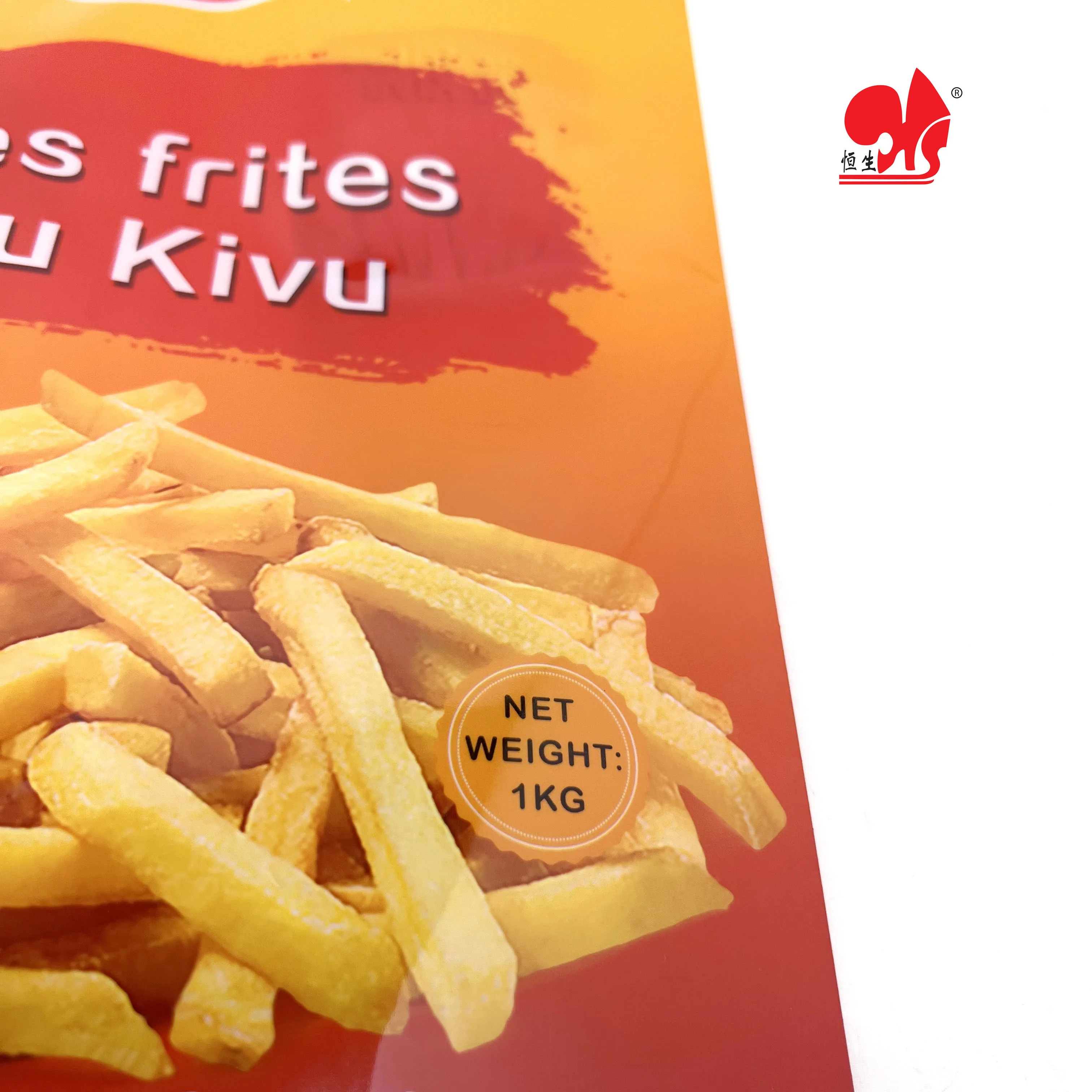 Food grade custom printed package with sealed back pocket pillow-shaped French fry bag