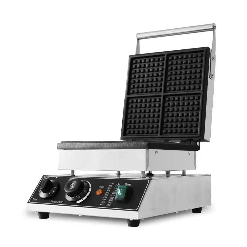 YUEDING Factory commercial 4pcs 7*7 Tooth square waffle maker Non-stick baking iron plate cake oven waffle cone machine waffle