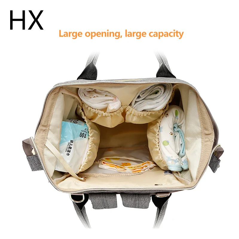 Mother Baby Diaper Bag OEM Customize Multi Function Gray Backpack Waterproof Print Cotton Logo Style Time Good Packing Pattern