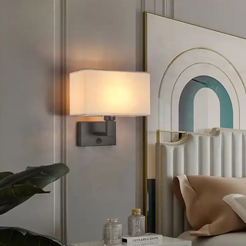 Modern Fabric Wall Lamp Fixture LED Bedroom Bedside Decorative Wall Lamps E26 Socket Hotel Reading Lamps