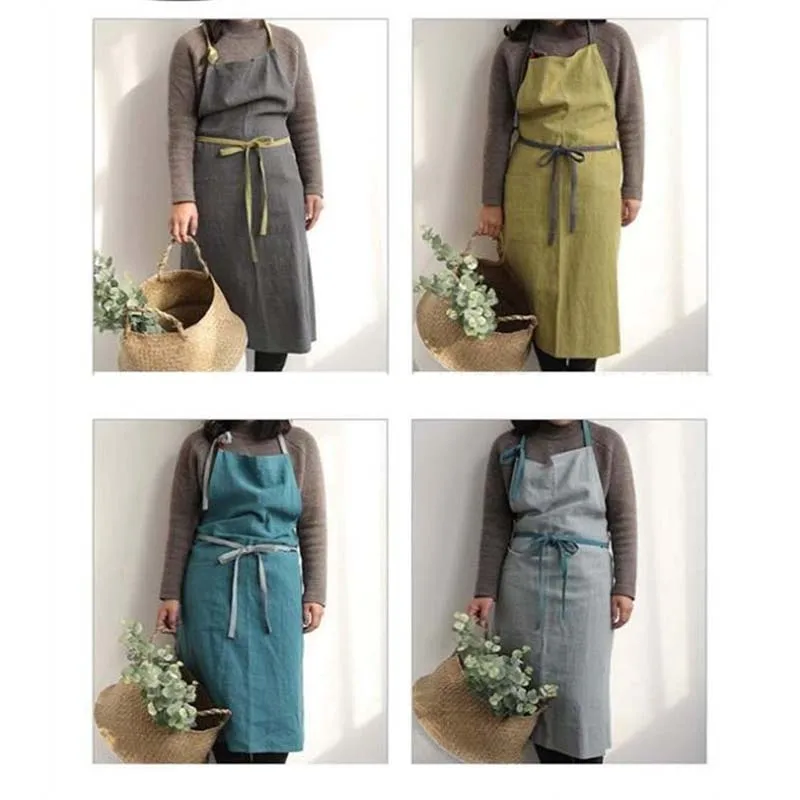 Nordic Simple Flower Shop Apron Cotton and Hemp Horticultural Coffee Shop Kitchen Cooking Apron Baking Restaurant Apron