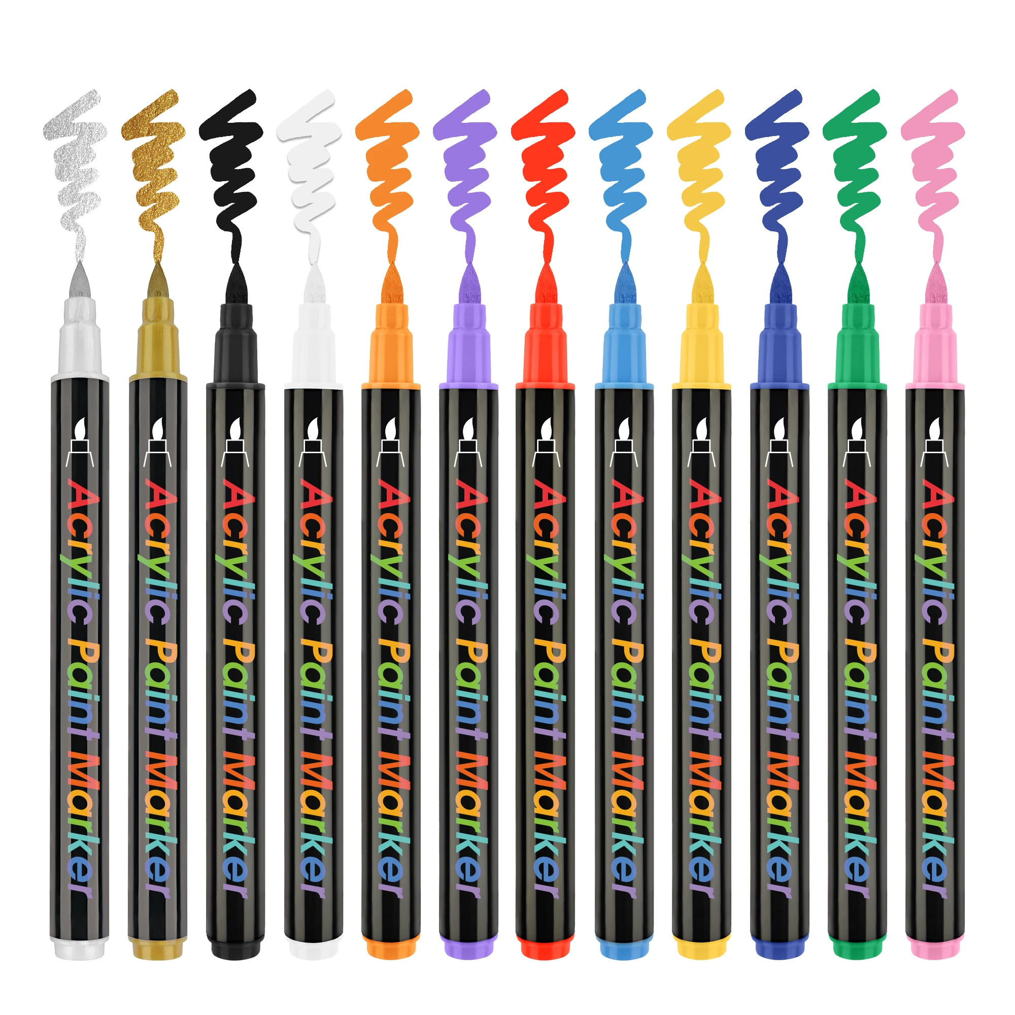 24 Classic Metallic Color Acrylic Paint Pens Double Pack Flexible Brush Tip Water-Based Markers Creative Painting Rocks Ceramic