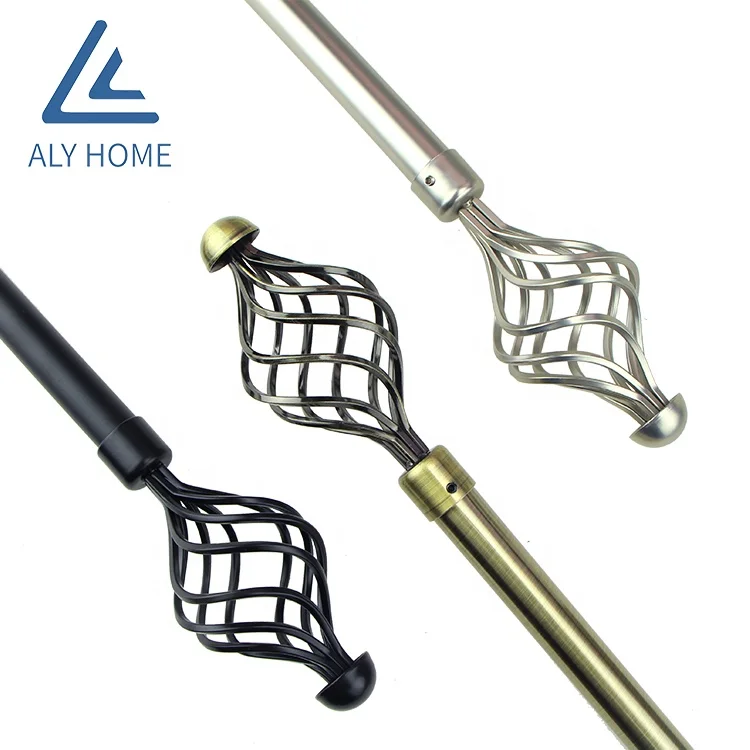 Factory Direct Extensible Pole Antique Brass Twist Curtain Finials For Curtain Rods Sets