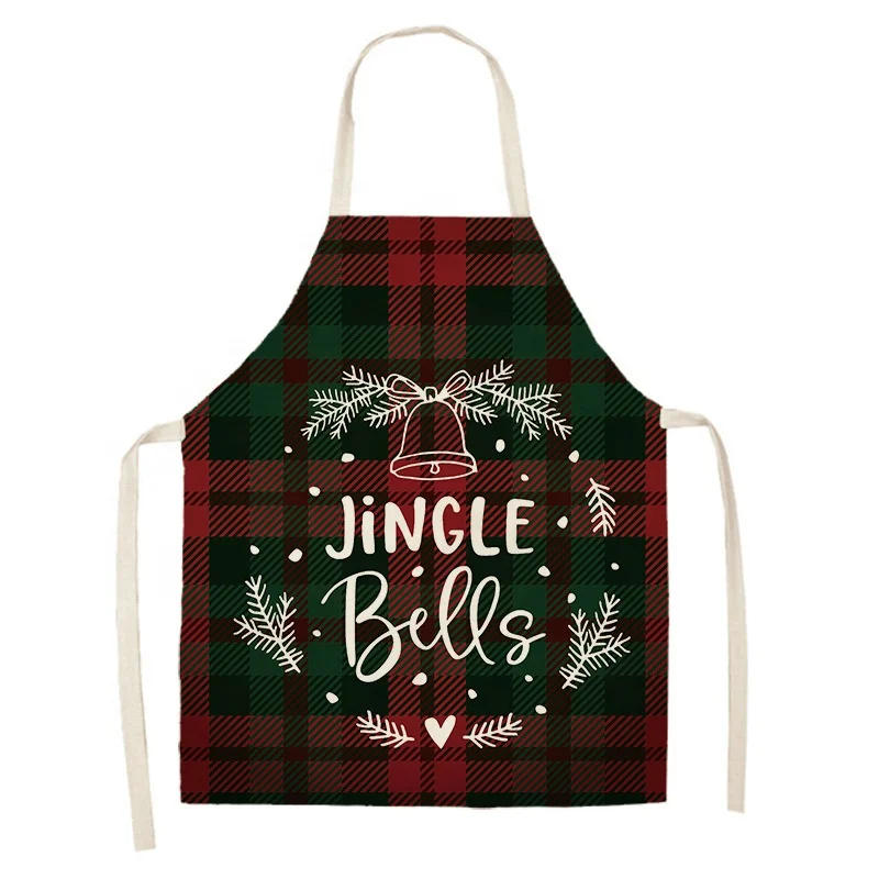Sublimation Custom Long Apron Merry Christmas Linen Material Cooking Apron Christmas Design Unisex Aprons Kitchen Promotion