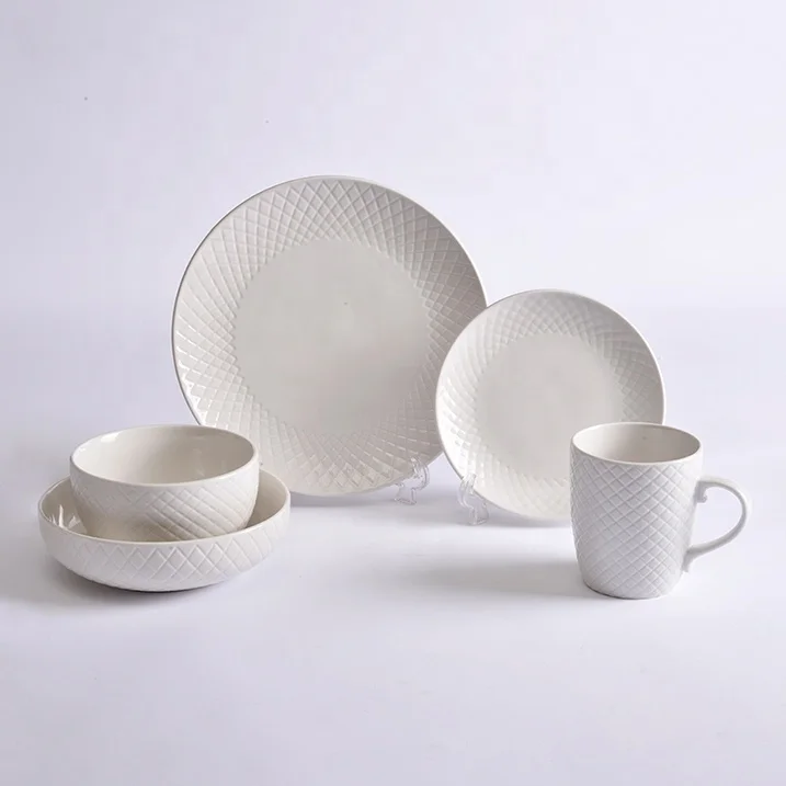 Wholesale Hotel Restaurant Tableware Home Kitchen Ceramic Porcelain Dishes&plates Bowls Embossed Dinner Sets,dinnerware Sets