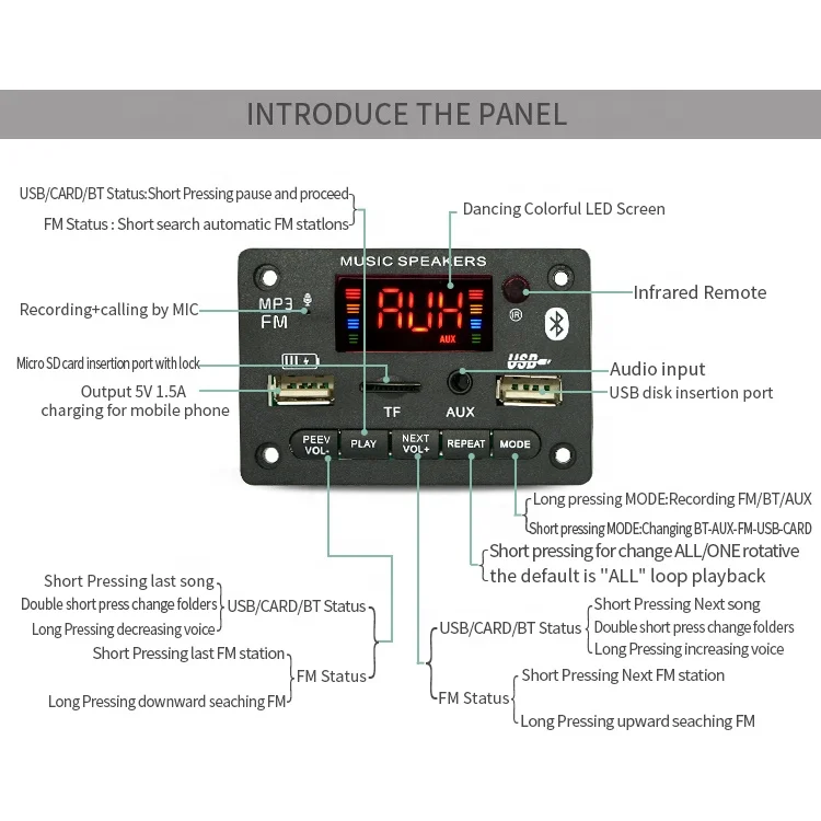 JQ Bluetooth MP3 Player Module Bluetooth MP3 Decoder Board 12V With Charging