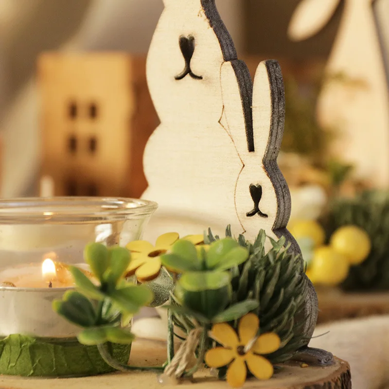 Home natural plants Nordic wooden rabbit glass candlestick creative furniture decorations