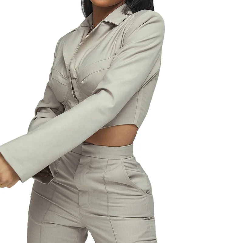 Custom Design Fall Fashion Office Style Stone Crop Top Long Sleeve Corset Blazer Jacket For Women