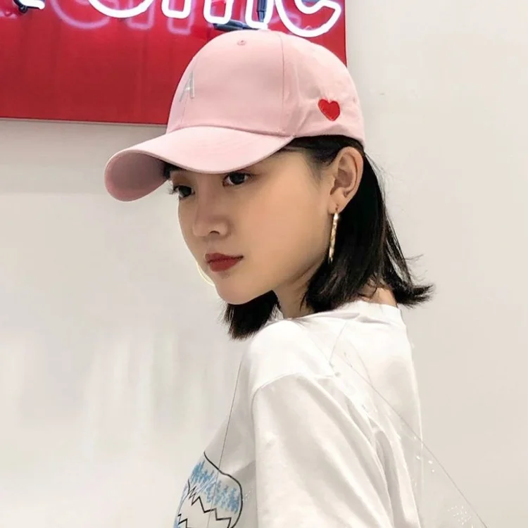 Wholesale Korean style joker 6 panel embroidered love baseball cap summer such soft top duck tongue curved brim