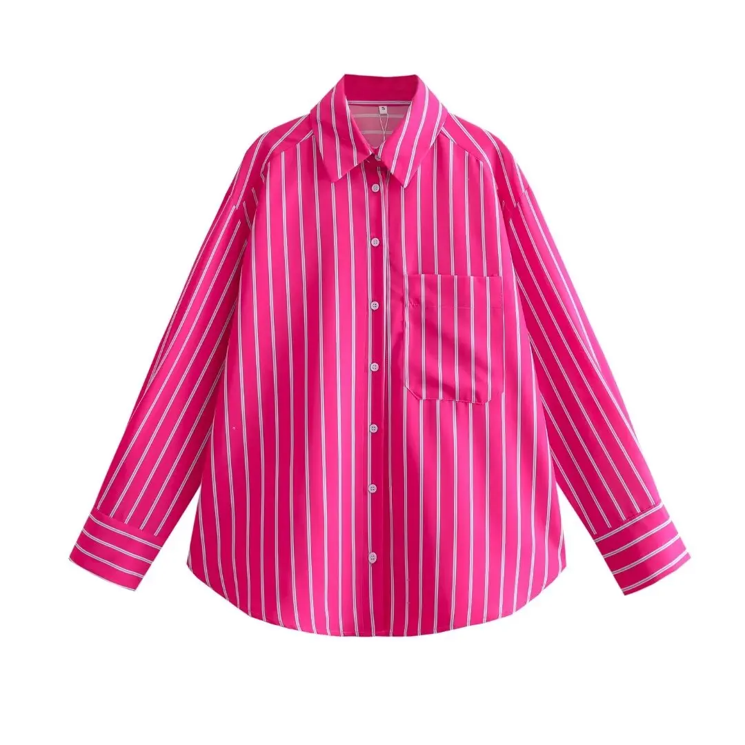 PB&ZA Women 2024 spring New Fashion Loose poplin Blouses Vintage Long Sleeve Female Shirts Blusas Chic Tops