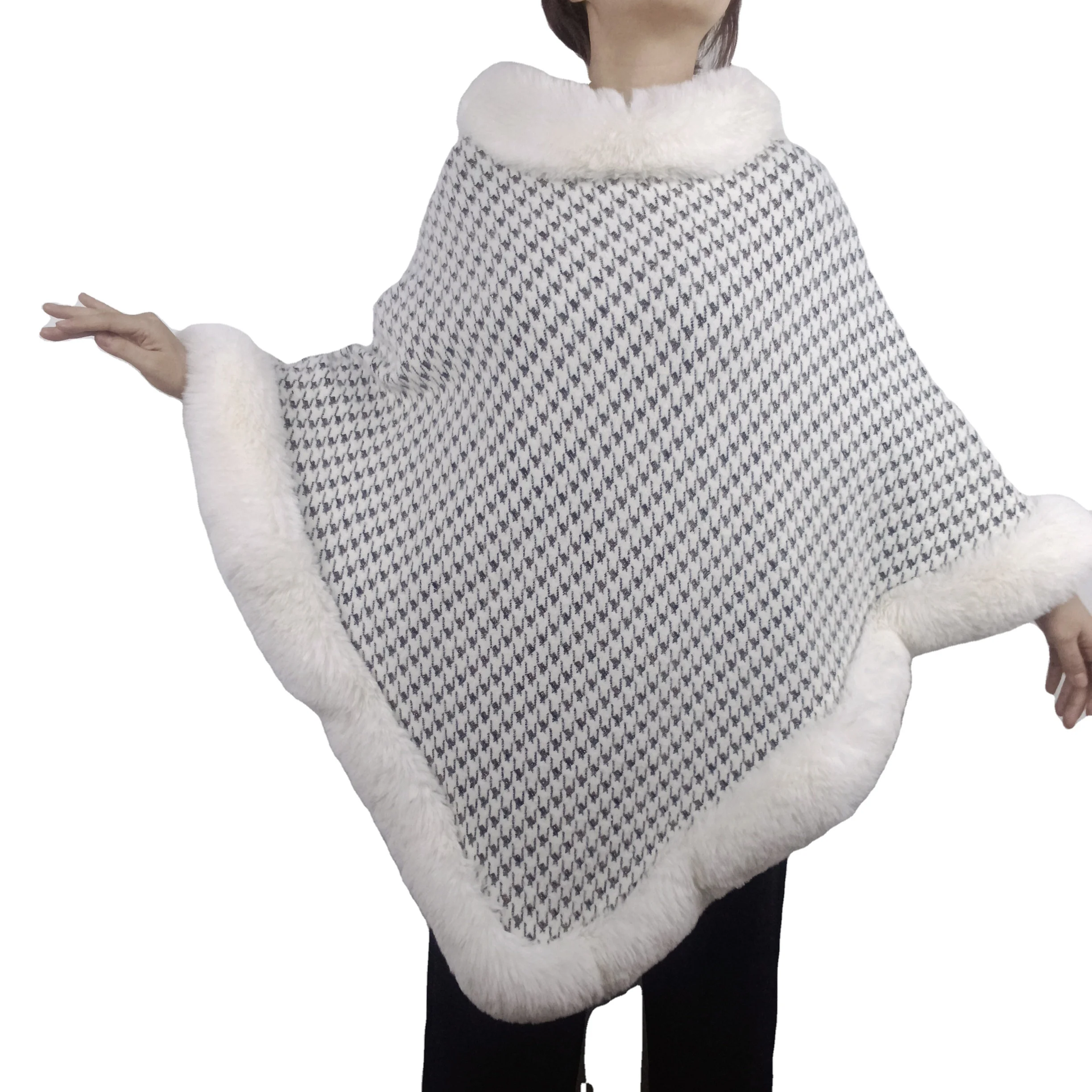 Winter Women Woolen Thickening Scarf Lady Warm Shawls Faux Fur Poncho Fashion Capes Lady Female Stole