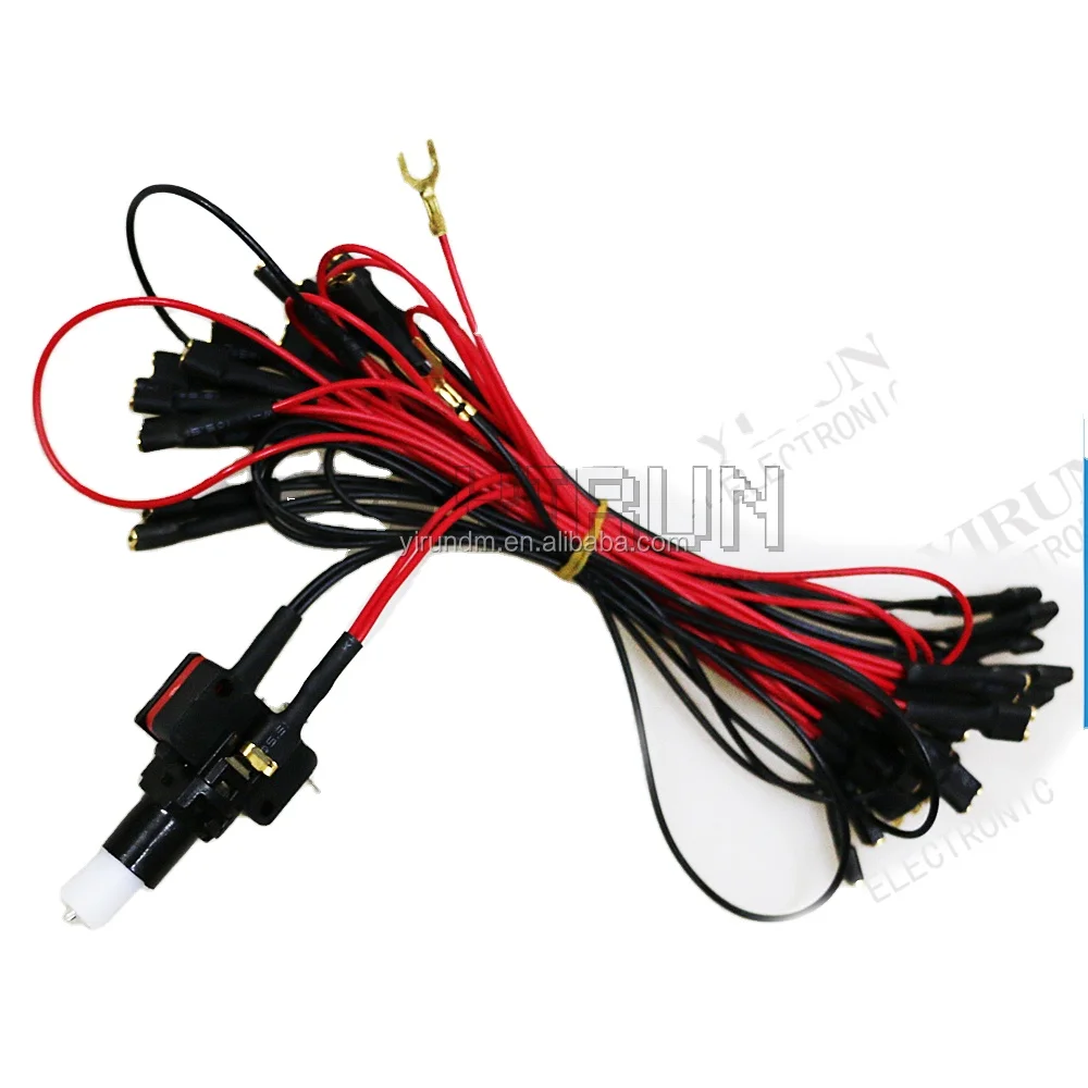 Arcade led push button 12v cable 6.3mm terminal wire harness with daisy chain GND cables