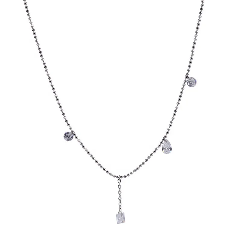 Sweet Fresh Fairy Crystal Zirconium Round Bead Collarbone Chain Electroplated 18K Stainless Steel Fashion Jewelry Necklaces