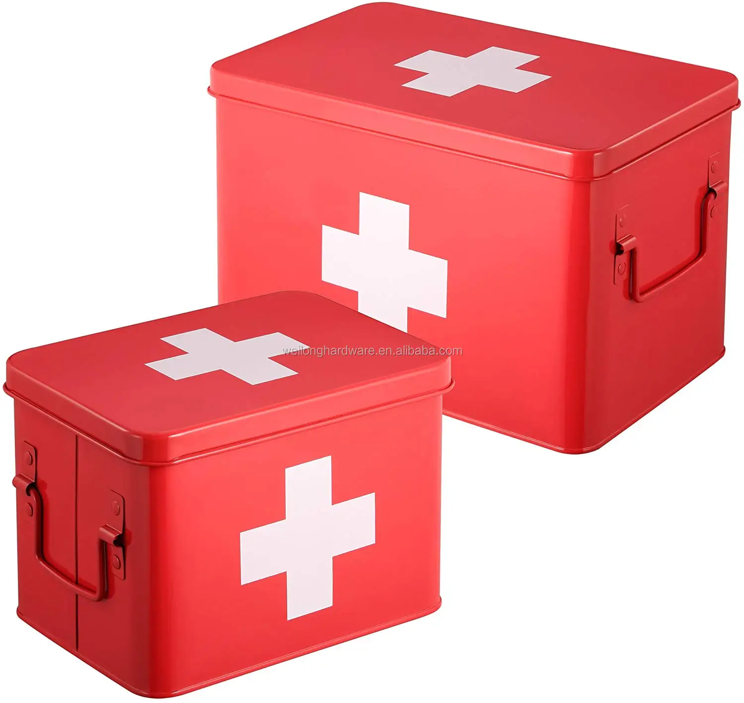 Metal Large Medicine Storage Box Home First Aid Tin with Double Layer and Compartments