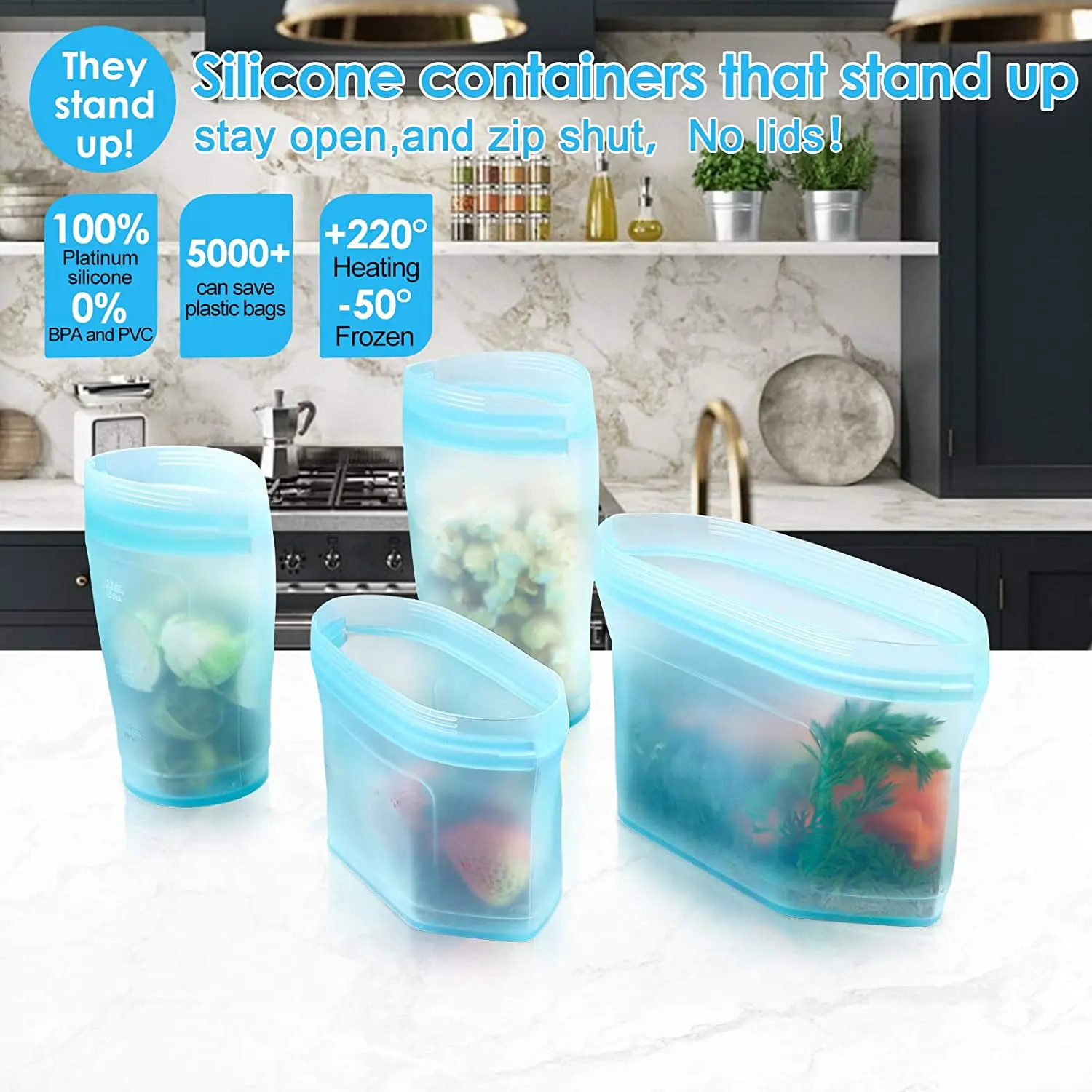 Food Bags Zip Reusable Food Storage Bags Silicone Pouch Food Storage Bag