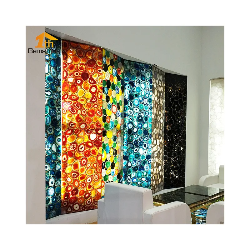 Backlit Interior Wall Cladding Colorful Thin Stone Translucent Agate Gemstone Slabs