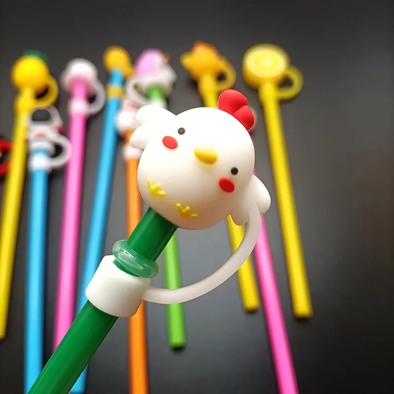 Straw Covers 8mm Lovely 3D Custom Drinking Straw Charms Dust Proof Straw Toppers for Cups Hot Sale PVC 1 Piece Silicone Opp Bag