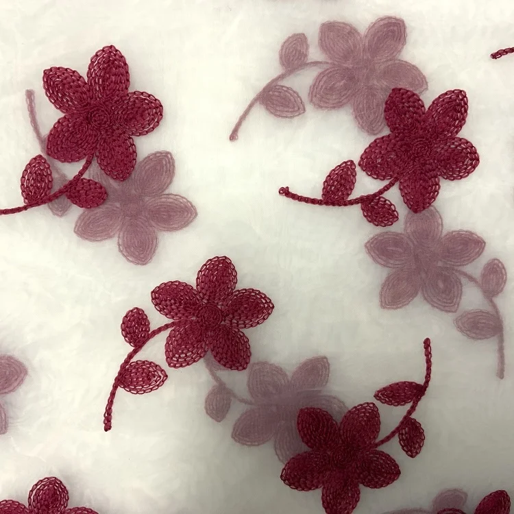 Soft new design cheap mesh big flower chain embroidery tulle organza fabric for dress