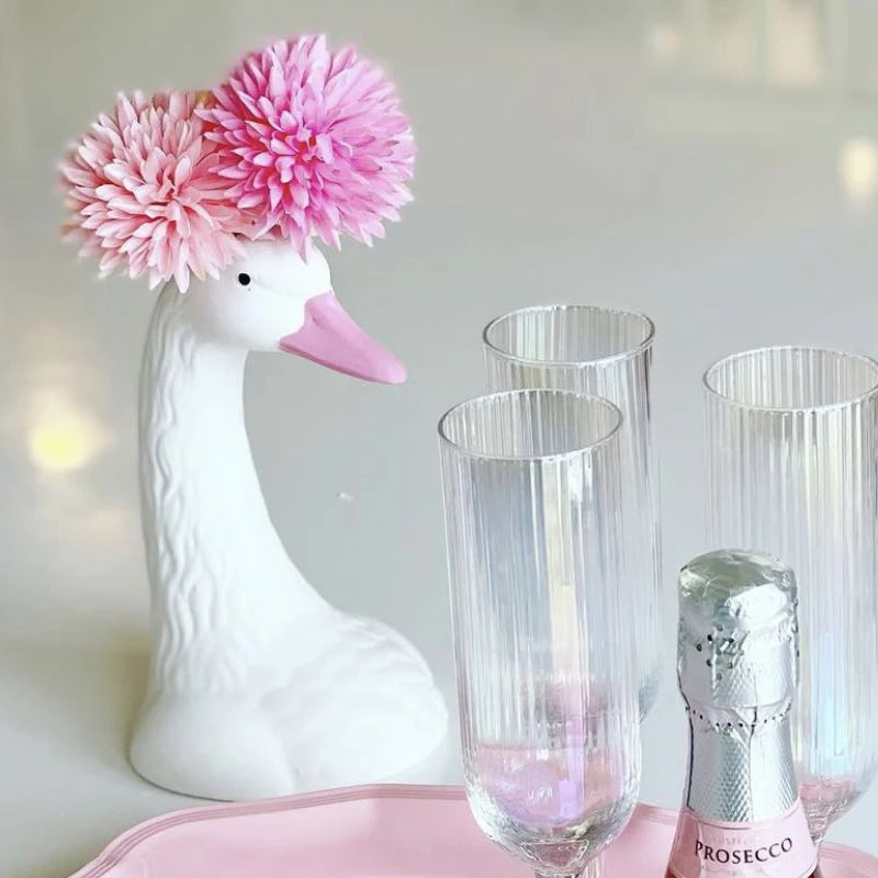 Wholesale Nordic modern pink swan ceramic vase ornaments white unglazed dried flower arrangement creative ornament