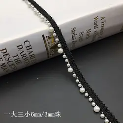 6mm Pearl Beaded Lace Edge Trim,beads laces trims Ribbon,Bridal Dress Tassels braid pearls DIY accessory appliques,KZ203265