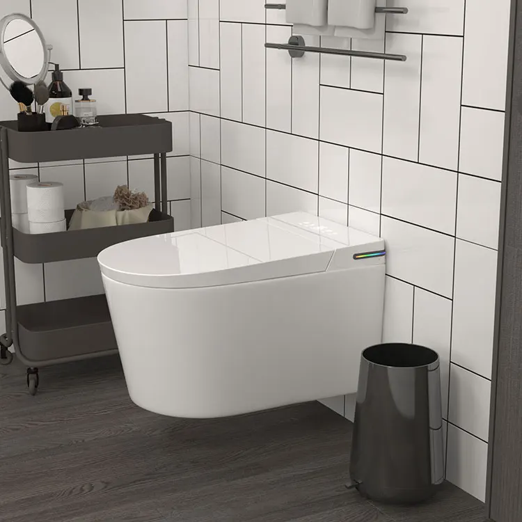 White Wall Mounted Suspended Smart Toilet Flush Ceramic WC toilets Intelligent wall hang Automatic toilet with water tank frame