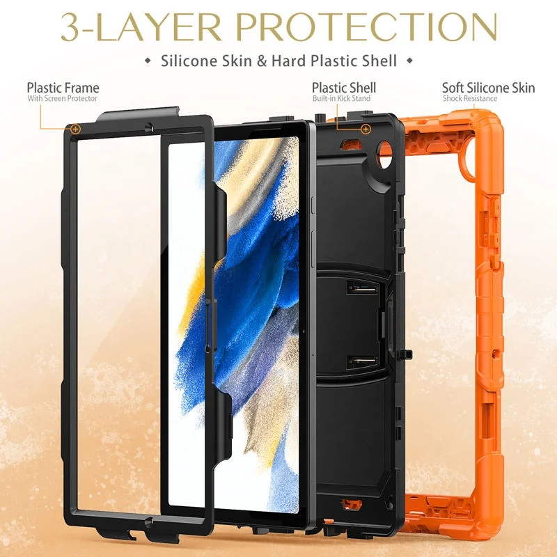 For Samsung Galaxy Tab A 8 Thick Silicone Shoulder Strap Rotate Handle Rugged Tablet Case