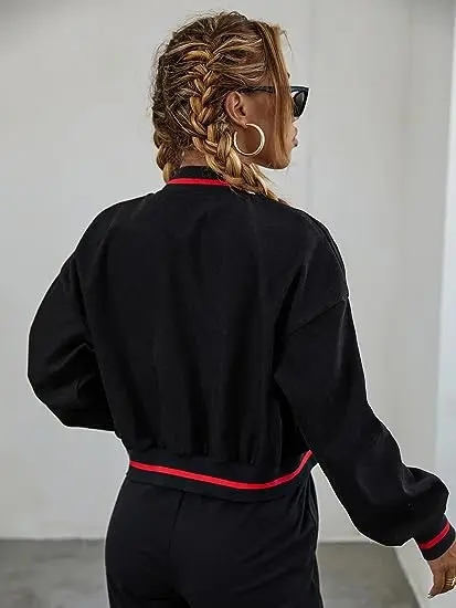 free design normzl gym fitness sets Women Casual Baseball Jacket Colorblock Button Crop Bomber Jacket mens clothing sports wear