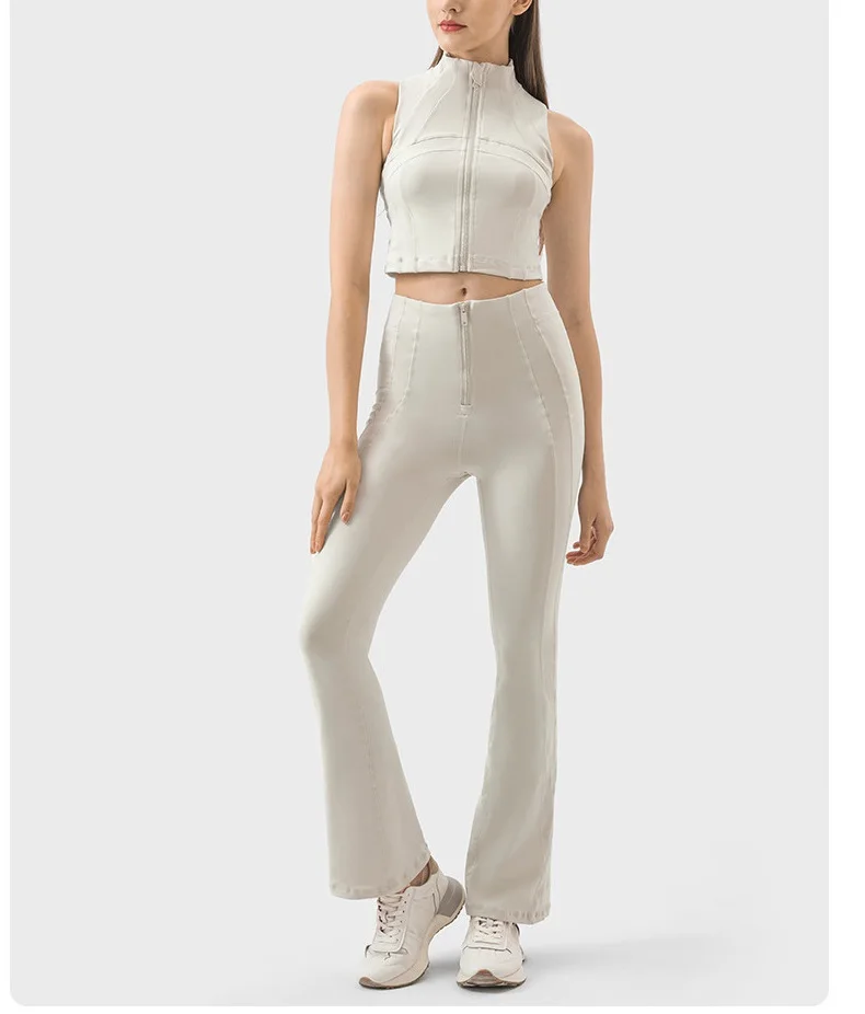 Wholesale factory high quality yoga sets yoga High Neck Sleeveless Zip Up Active Crop Top and yoga pants for sportswear